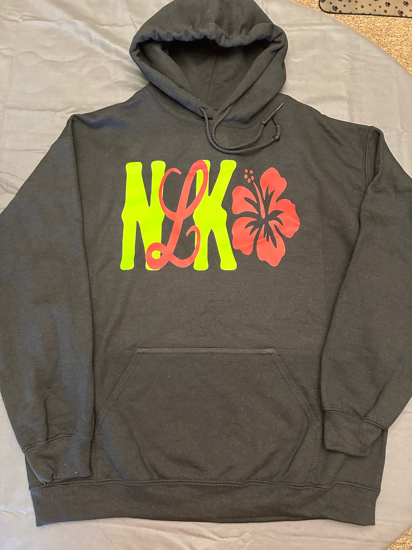 NKL Ladies Hoodie with Hibiscus Hawaiian Flower Red (2 color image) - Black