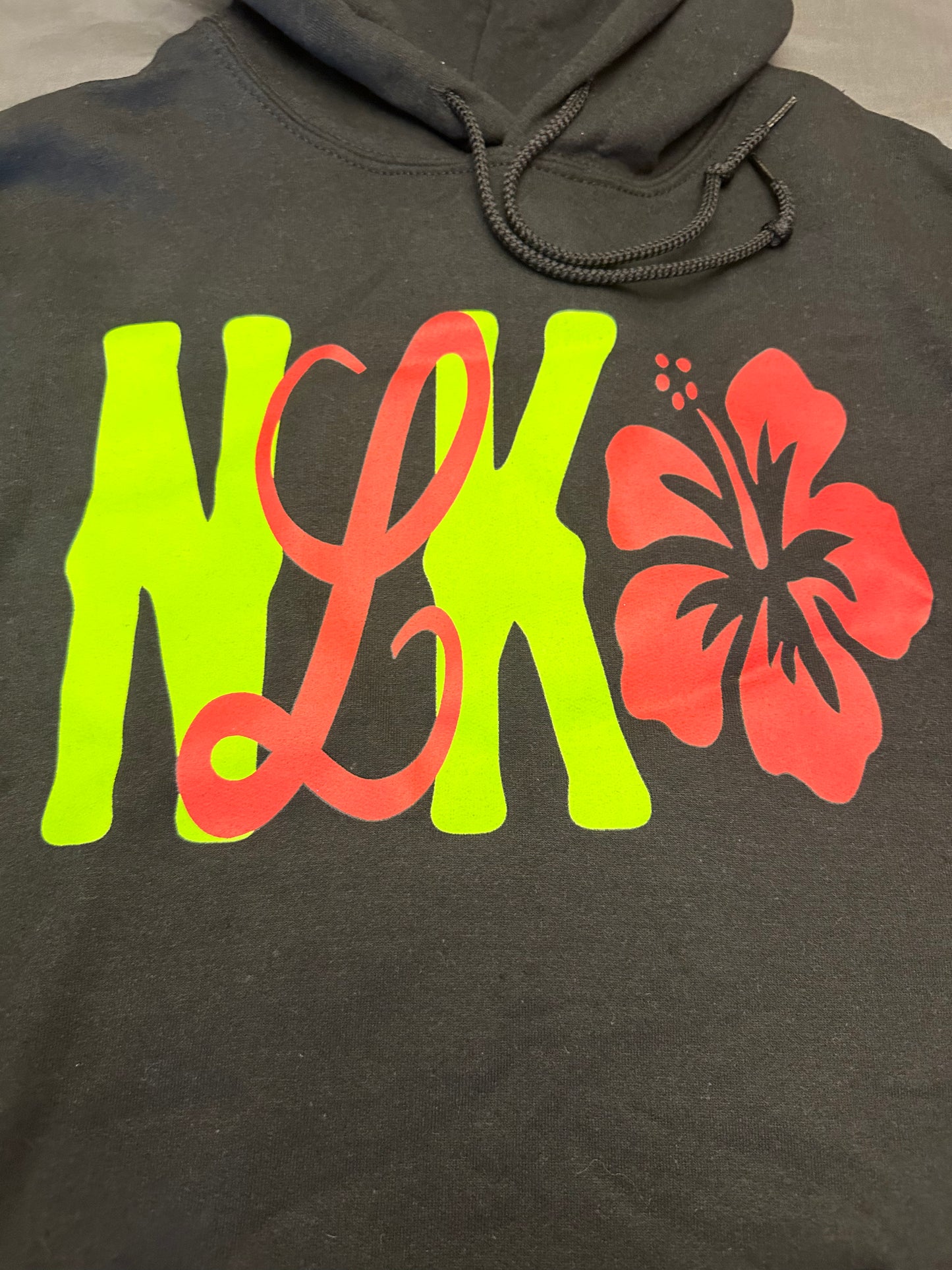 NKL Ladies Hoodie with Hibiscus Hawaiian Flower Red (2 color image) - Black
