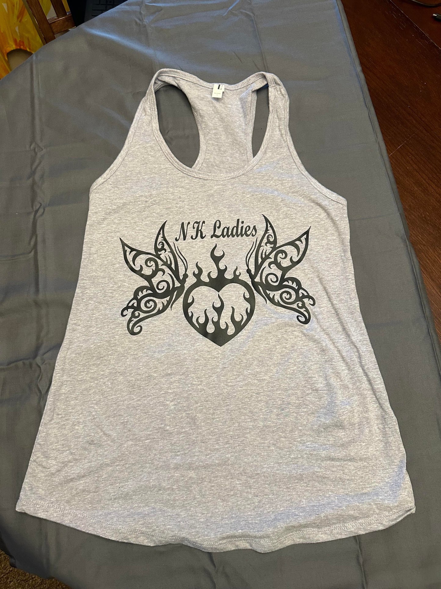 NKL Heart/butterflies Racerback Tank - Heather Gray