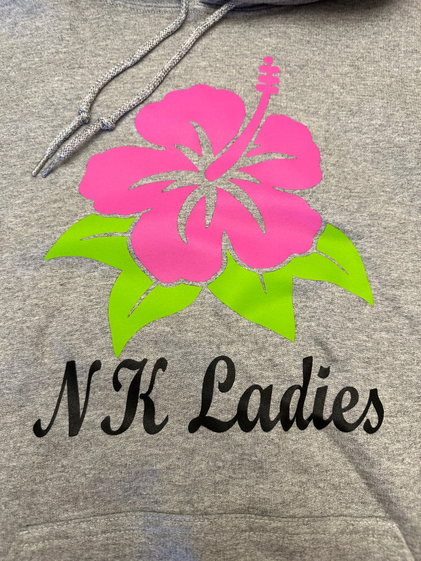 NKL Ladies Hoodie with Hibiscus Hawaiian Flower Pink (3 color image) - Sport Gray